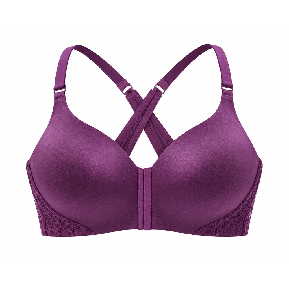 Cacique Front Close Racerback Bra Plum Purple Lace 42D full coverage intimates
